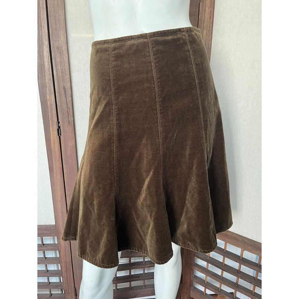 Sundance Brown Velvet Flare Skirt Y2K Boho Side Zip Midi Size 6